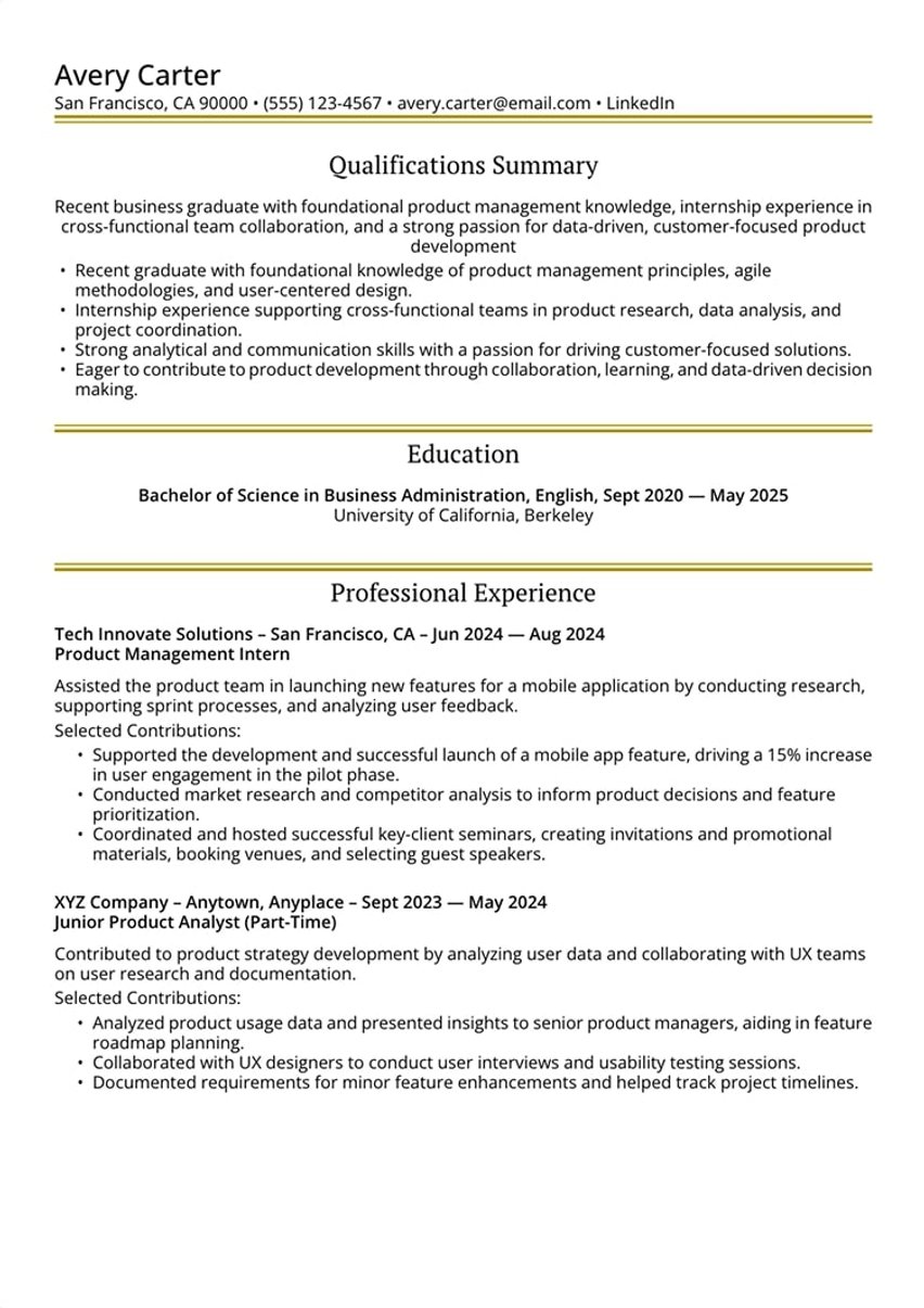 Nivel de entrada resume template